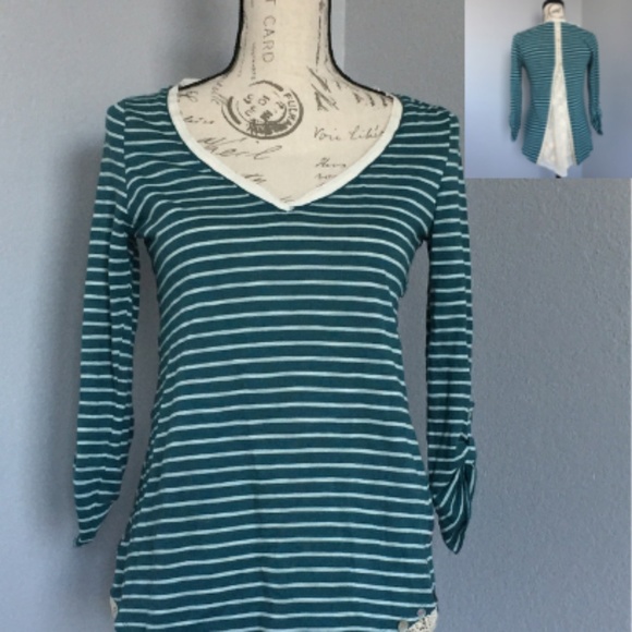 Anthropologie Meadow Rue Lace Top Stripped Teal - Picture 1 of 8